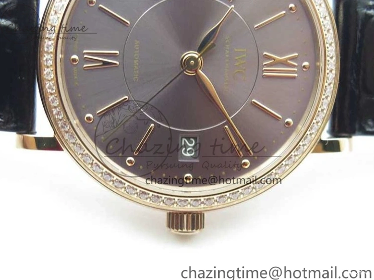 MIROTIME 0522 Durable Portofino 37mm RG V7F 1:1 Best Edition Gray Dial Diamonds Bezel on Black Leather Strap A 7089